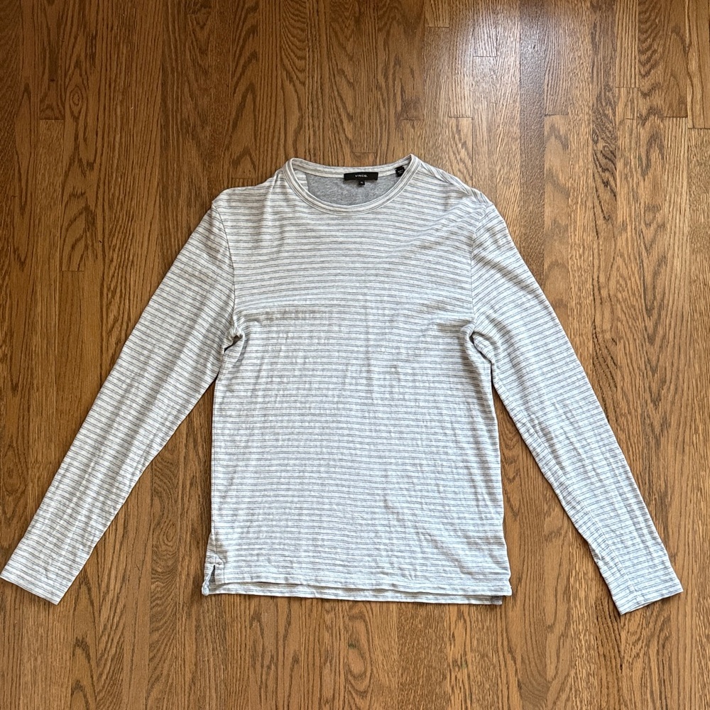 Vince Gray Striped Long Sleeve Tee